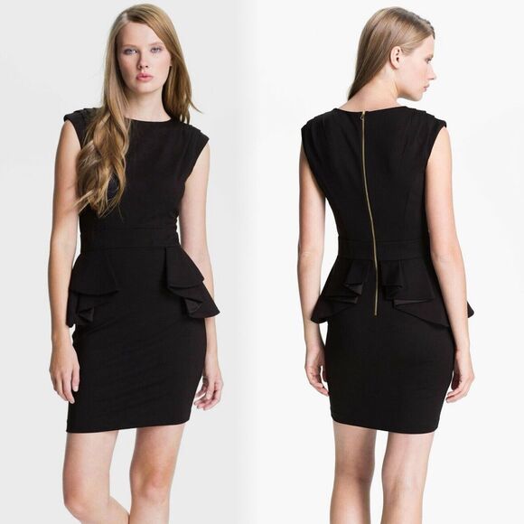 TED BAKER Judia Peplum Ruffle Bodycon Sheath Mini Dress Cocktail Black Size 1 SM - Picture 10 of 10